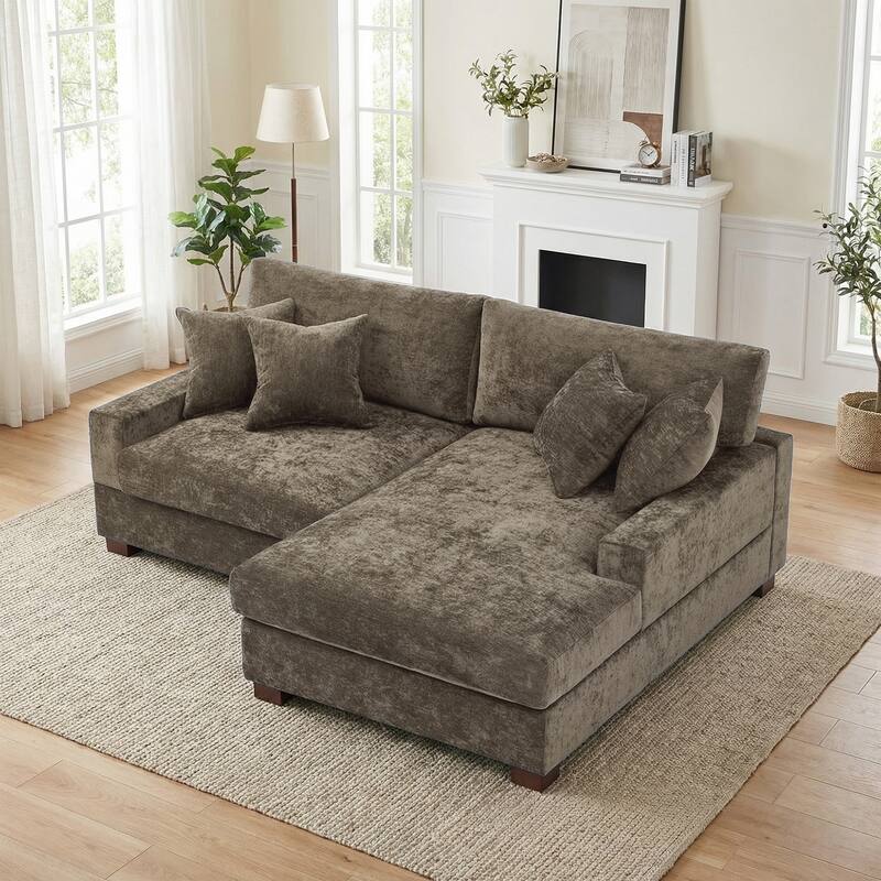 2 Set Chenille Upholstered Modular Sectional Sofa Chaise with Pillows