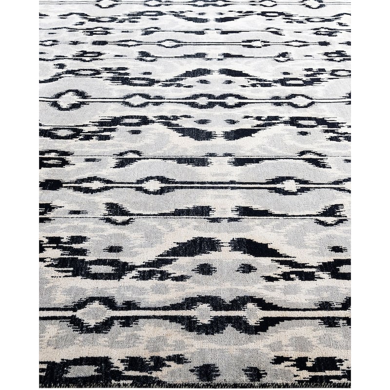 Ikat One-of-a-Kind Hand-Knotted Area Rug - Black, 8' 1" x 10' 2" - 8' 1" x 10' 2"