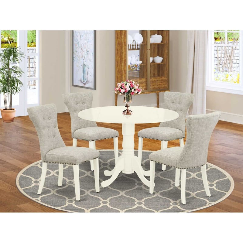 HomeStock 5-Piece Round Buttermilk & Cherry Finish Solid Wood Top Dining Table with 4 Parson Chair with Lattice Back