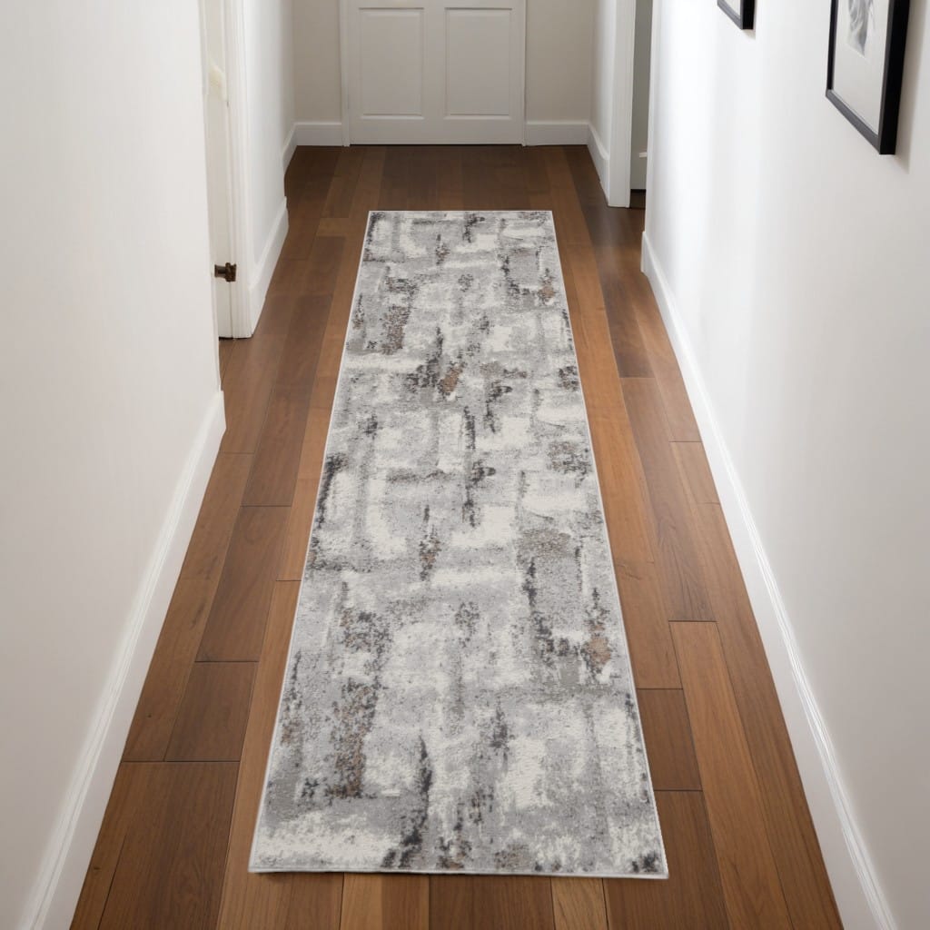 Fapu Power Loomed Abstract Modern Non Skid Stain Resistant Area Rug By HomeRoots - 90' X '27' X '0.25