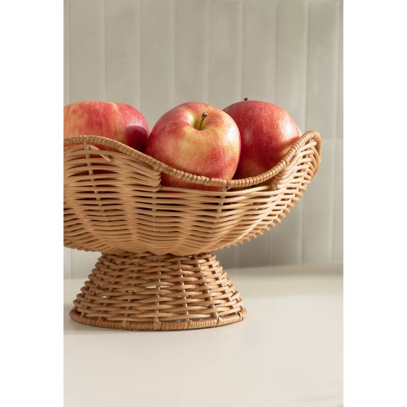 Kate and Laurel Wylla Wavy Rattan Pedestal Bowl - 11" Diameter