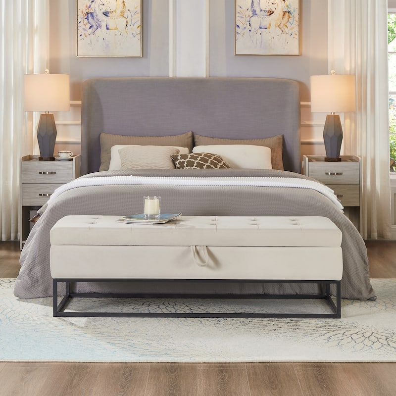 Bed Bench Metal Base with Storage - Beige