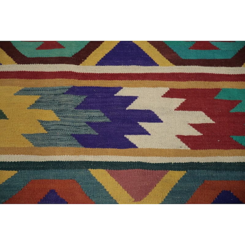 Hand Woven Oriental 100% Wool Carpet Southwestern Tribal Multi-Colored Kilim Area Rug - 9' 6'' X 8' 1''