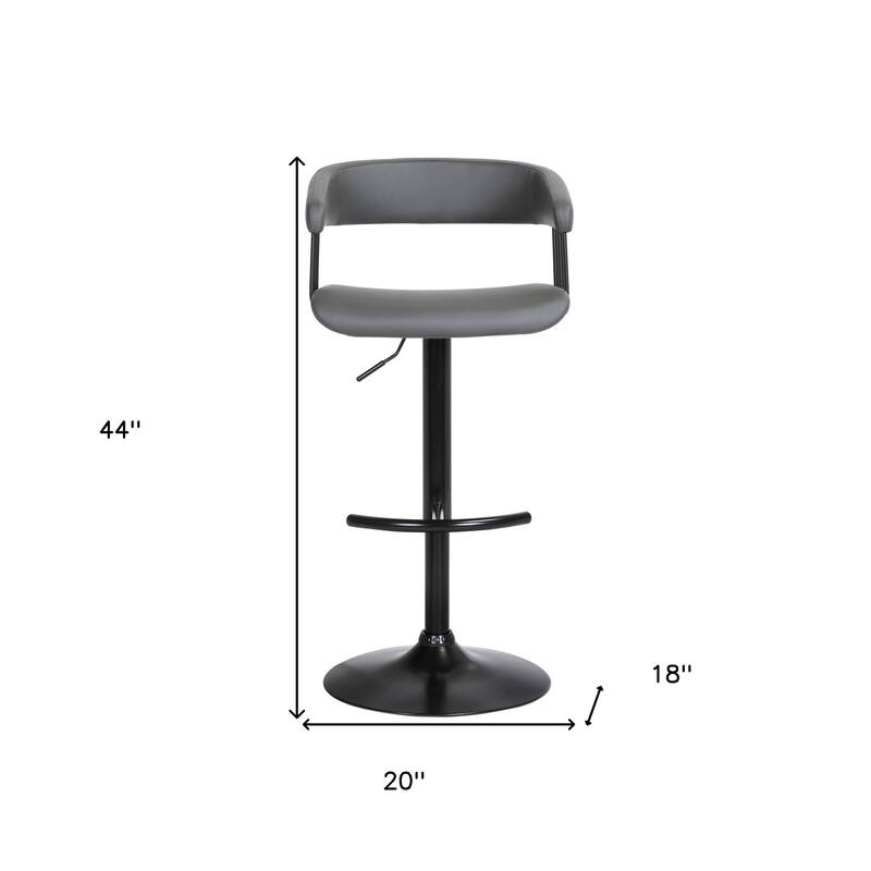 HomeRoots Gray and Black Faux Leather with Metal Swivel Adjustable Height Bar Chair