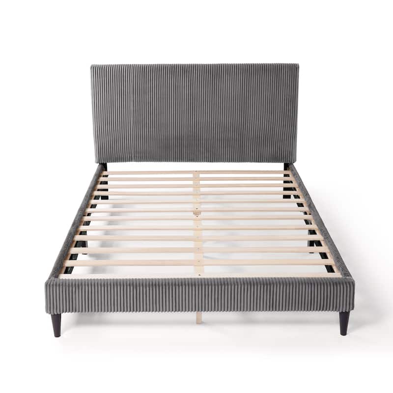 Furniture of America Modern Corduroy Queen Size Platform Bed, No Box Spring Needed