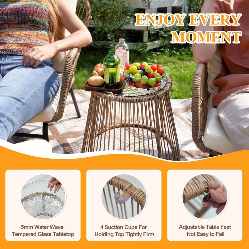 5-Piece Outdoor Boho Patio Furniture Set Wicker Sectional Conversation Set with Ottomans and Coffee Table