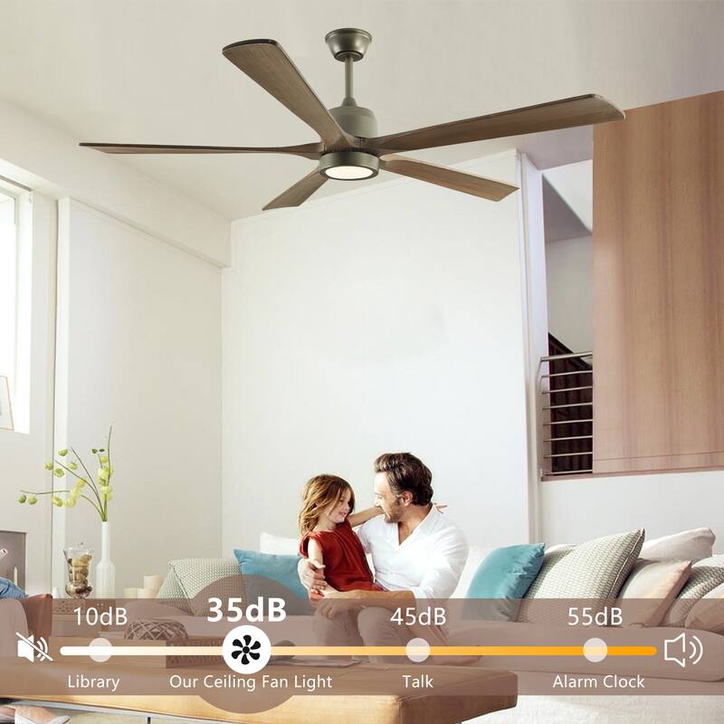 Anmytek 60" Modern Wood Ceiling Fan with Light Remote Quiet 6-Speed Reversible DC Motor for Home