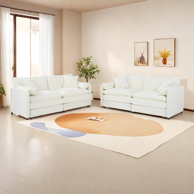 2-Piece 75.59" Chenille Cloud Loveseat Sofa Set with Deep Seat and 4 Pillows - Beige