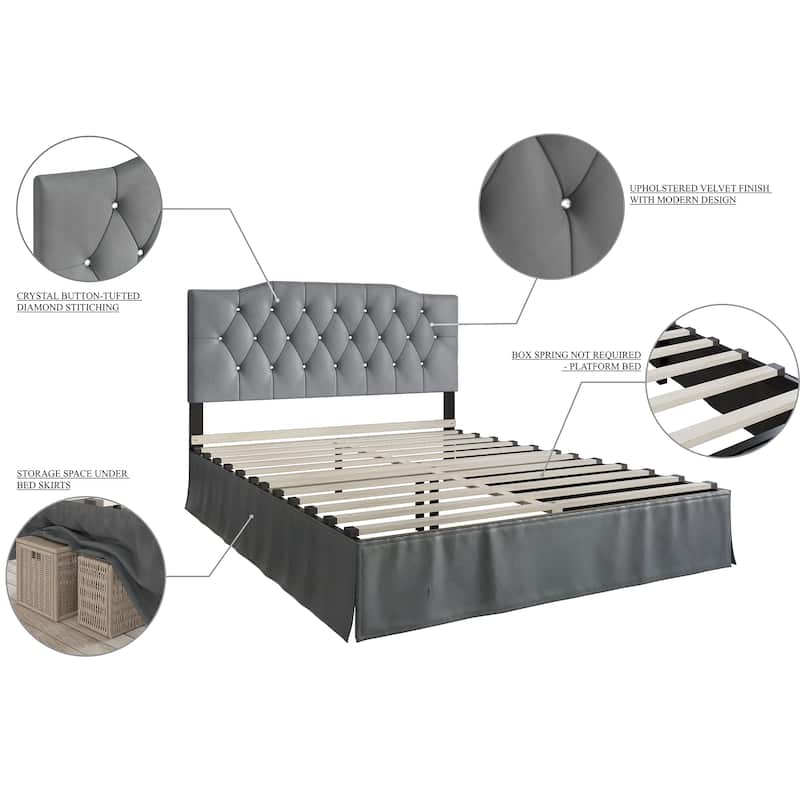 CraftPorch Modern Velvet Tufted Upholstered Platform Bed