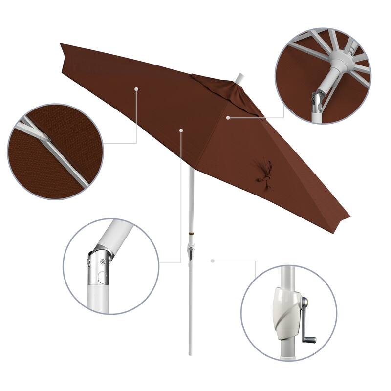 California Umbrella 9' Round Crank Lift Push Button Tilt White Aluminum Patio Umbrella with Olefin Royal Blue Fabric