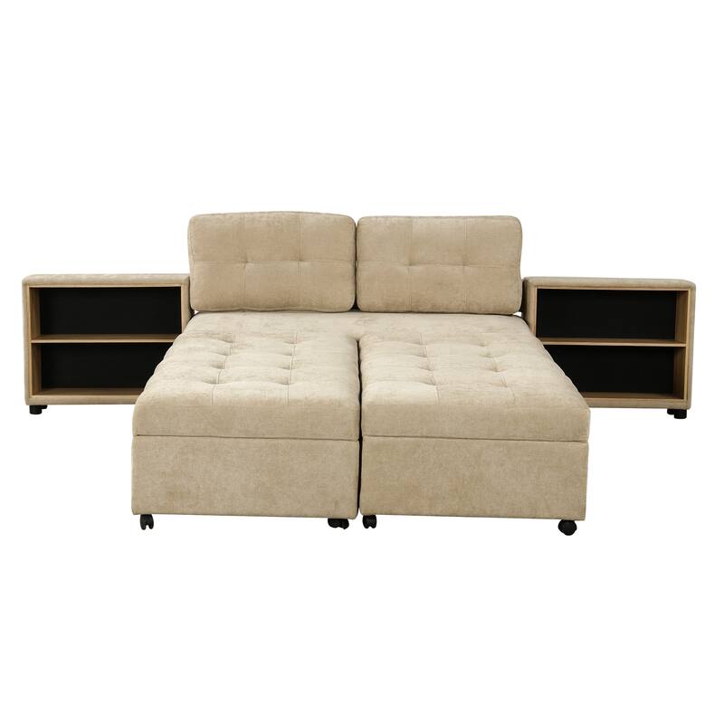 121.2" Versatile Modular Sofa Bed, Brown, Chenille Upholstery with Two Storage Racks