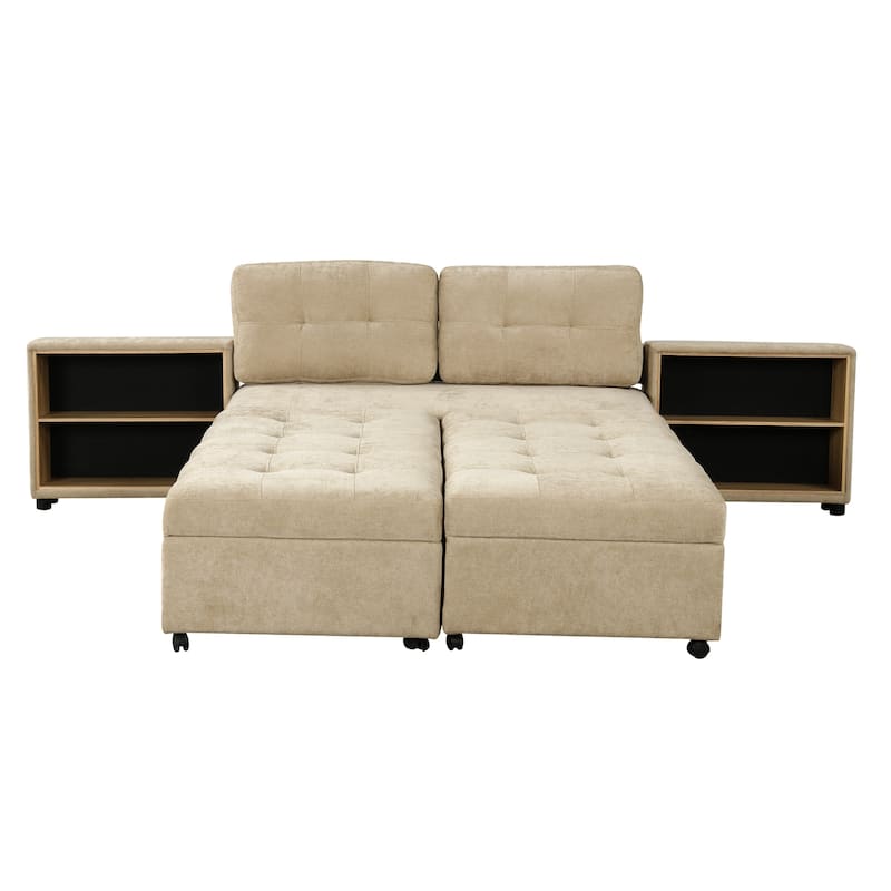 Modern Modular Sofa Bed with Built in Storage Racks and Chenille Upholstery and multiple wheels for Living Room