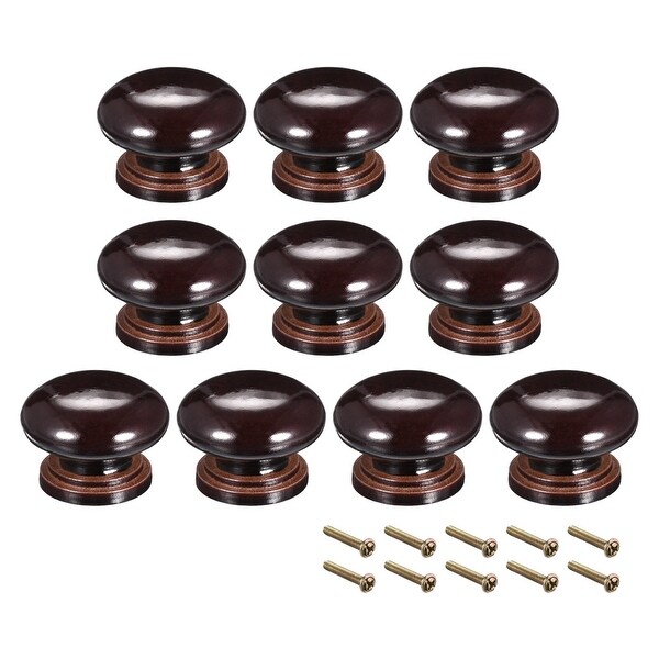 Round Pull Knob Handle 35mm Dia Cabinet Furniture Kitchen Dark Brown 10pcs - Dark Brown-35x25mm-10pcs