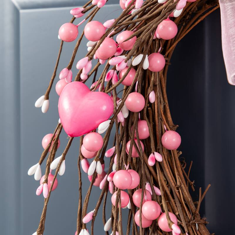 Glitzhome Valentine's Berry Heart Wreath Wall Hanging Decor