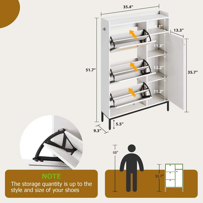 Rattan Shoe Storage Cabinet with 3 Flip Drawers - 3 Flip Drawers