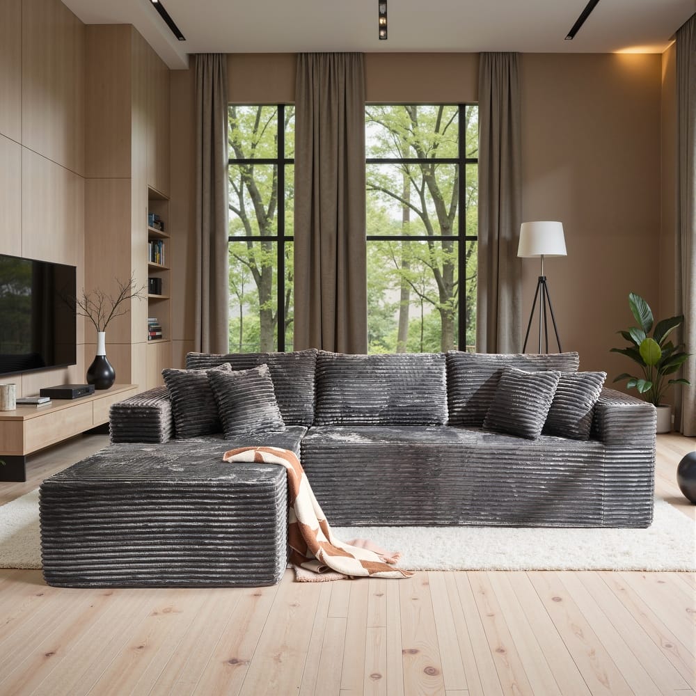 HOOOWOOO Modular Plush Upholstery L-shaped Sofa with Chaise Lounge