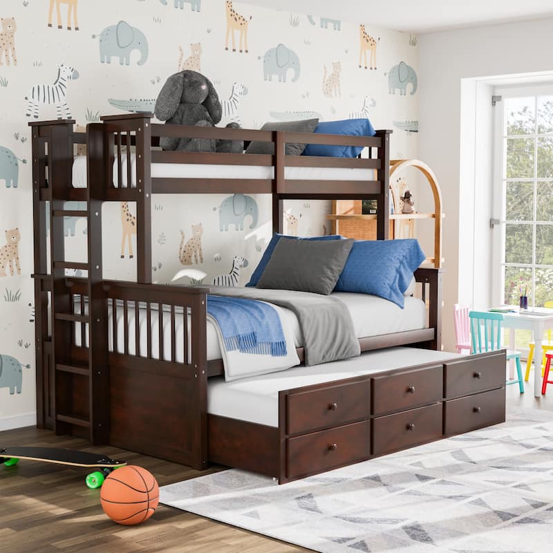 Rola Mission Solid Wood Detachable Bunk Bed by Furniture of America - Twin over Full - Dark Walnut
