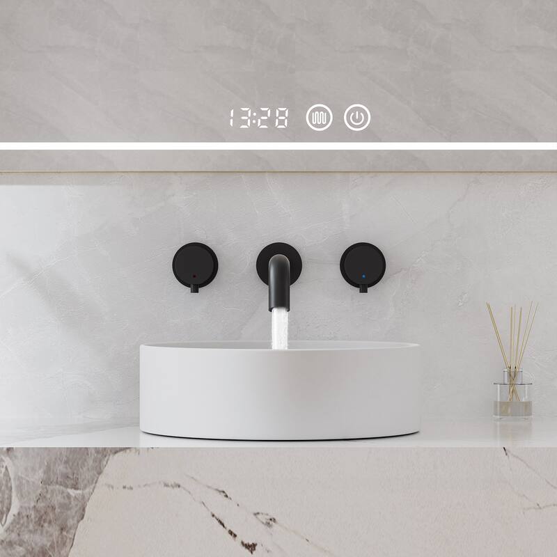 Matte Black Round Double Handle Wall-Mount Bathroom Basin Faucet