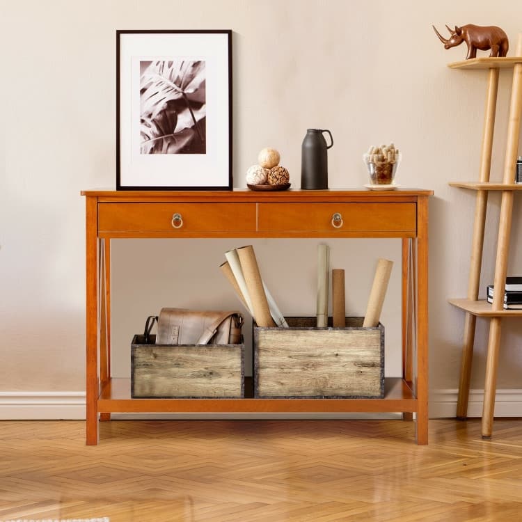 Console Table with 2 Drawer Storage Shelf for Entryway Hallway - 42" x 14" x 31" (L x W x H)