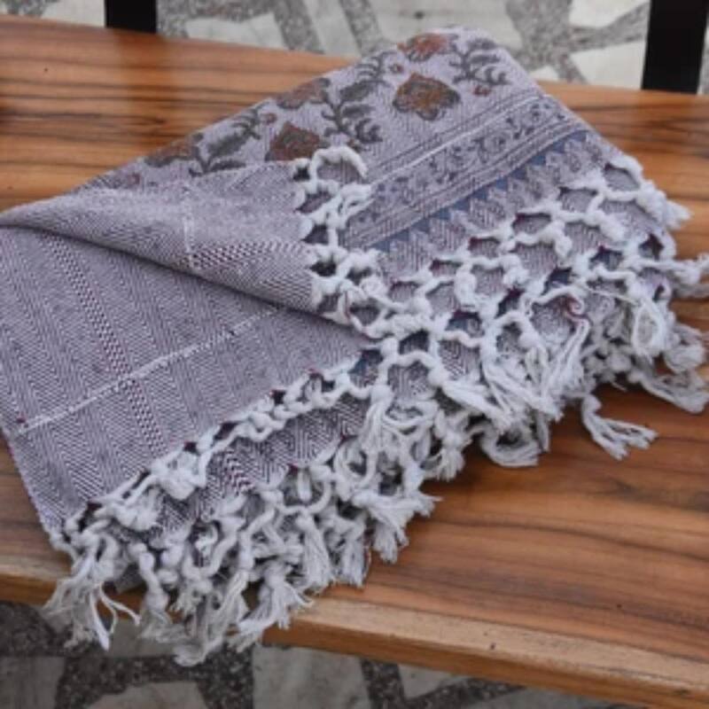 Fabdivine Floral Madhubala Handwoven Cotton Blanket - Traditional Hand Block Print Throw with Artisan Tassels, 90"x54"