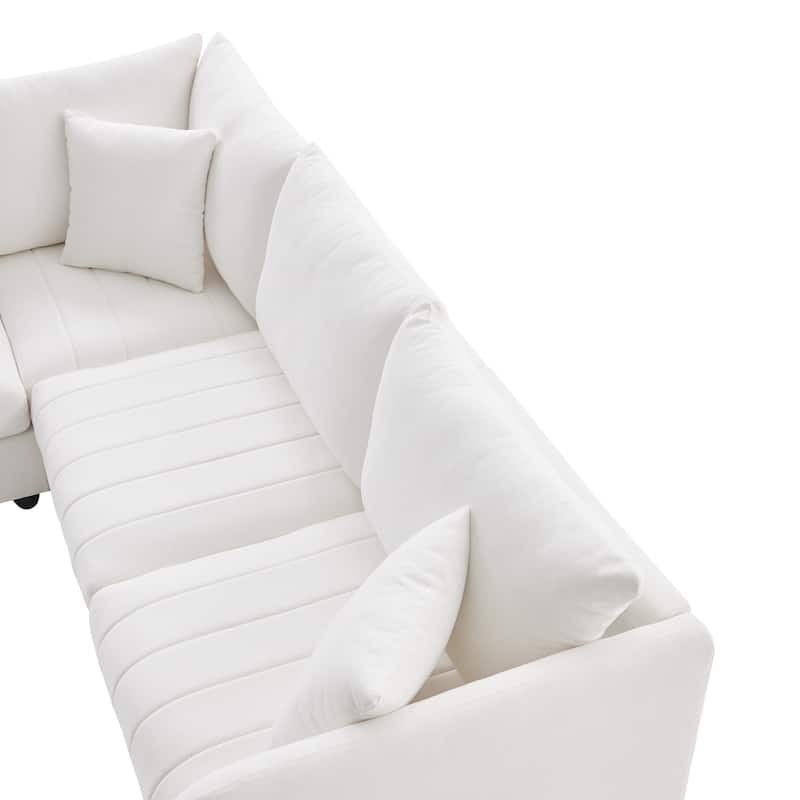 89" Linen-Blend L-Shaped Sectional Sofa with Ottoman, 2 Pillows and Pocket Springs, 360lb Capacity