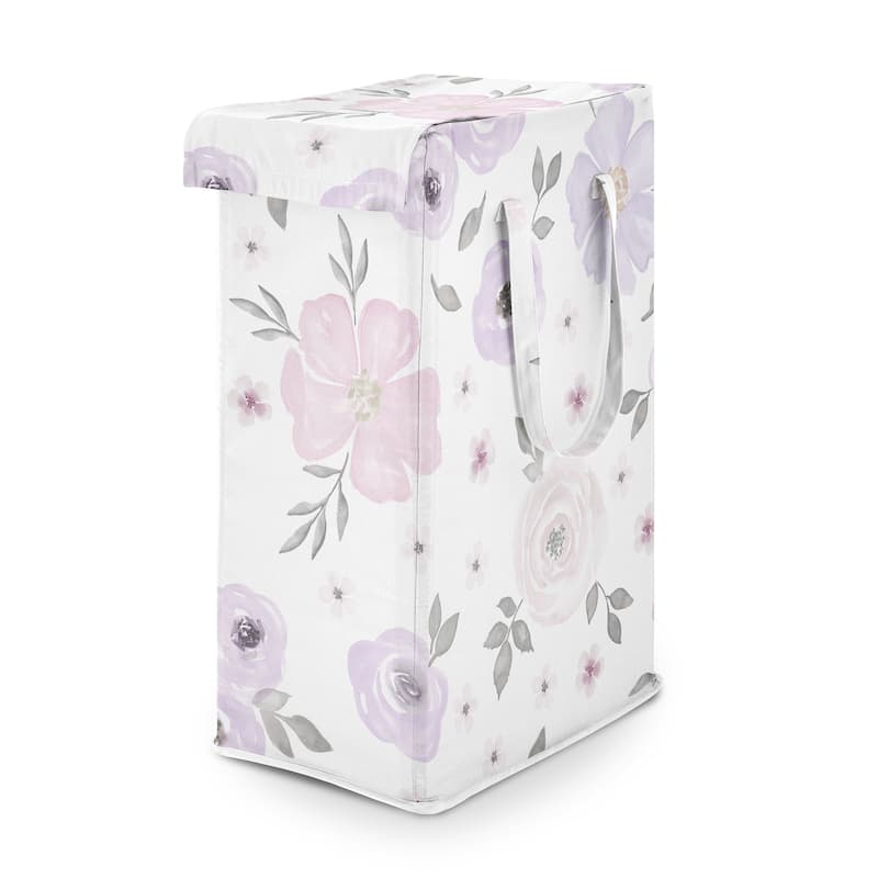 Sweet Jojo Designs Lavender Purple Boho Floral Girl Foldable Laundry Hamper with Handles Bohemian Farmhouse Shabby Watercolor