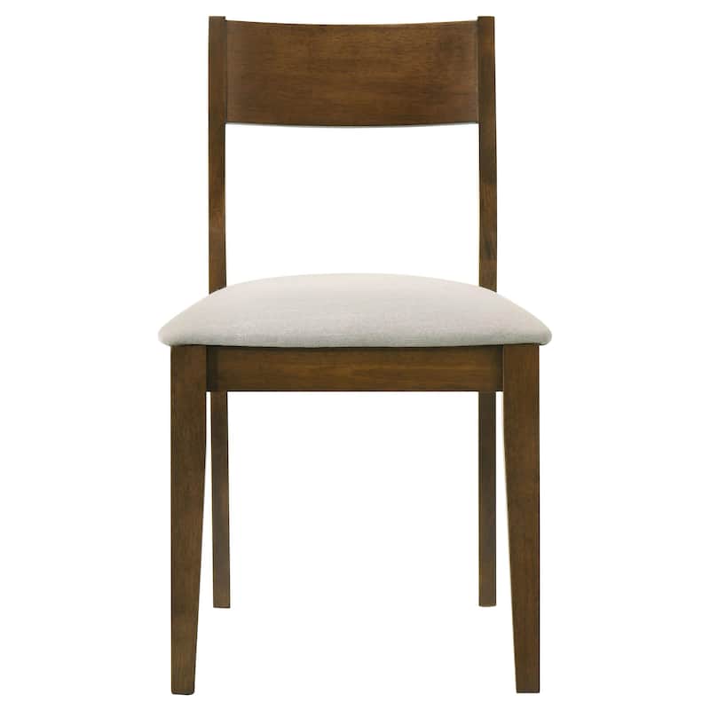 Montena Dining Chair Set of 2, White Fabric Seat, Dark Brown Wood