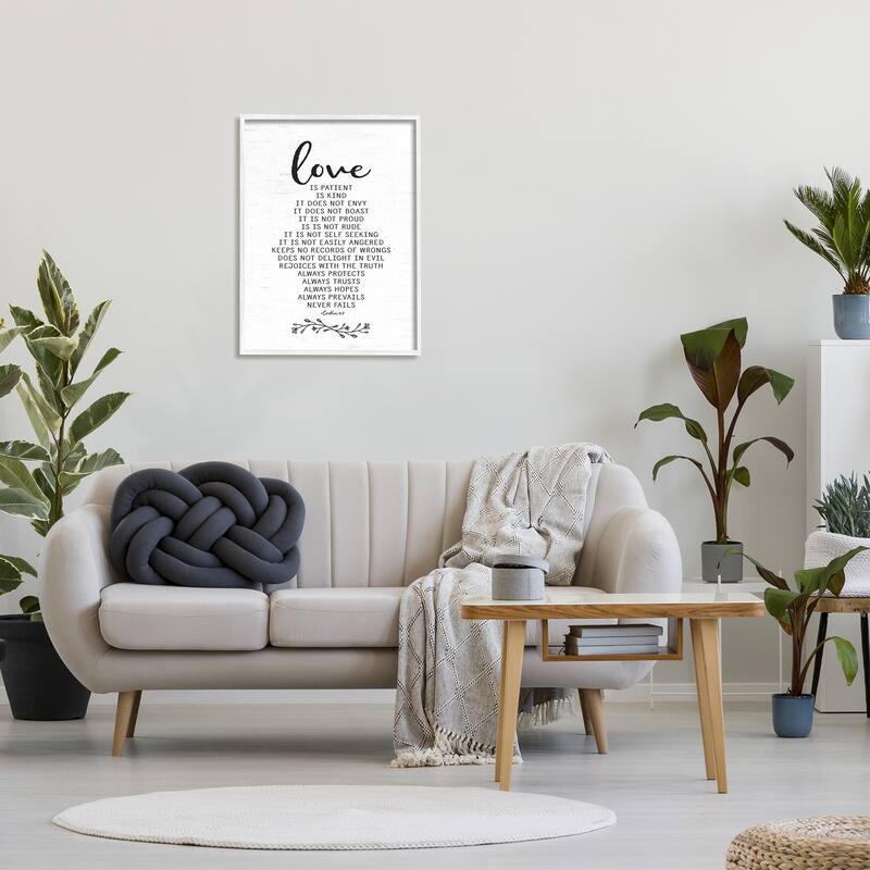 Stupell Love is.. Uplifting Heartfelt Quote Spiritual Scripture Framed Wall Art, Design by Lettered and Lined - White