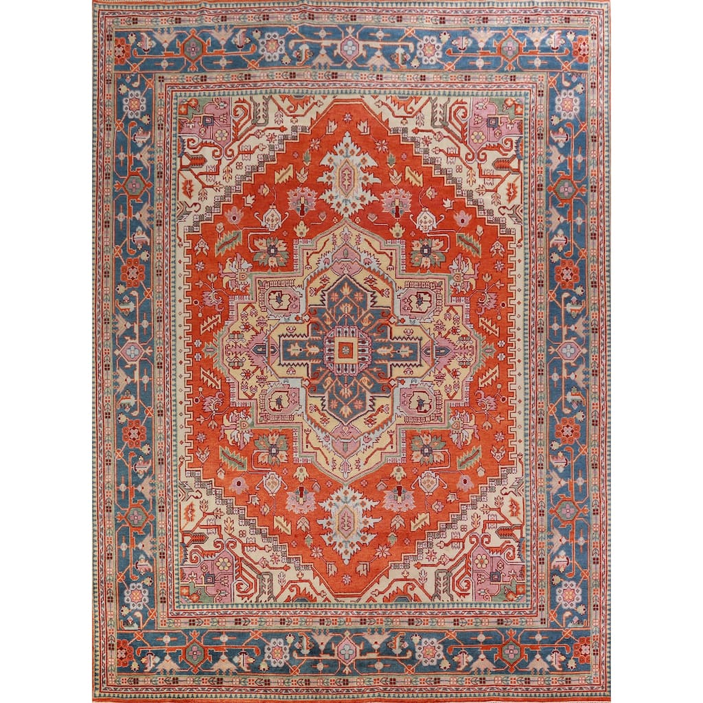 Hand Knotted Oriental 100% Wool Carpet Traditional Medallion Oranges & Rust Heriz (serapi) Area Rug - 14' 9'' X 11' 10''