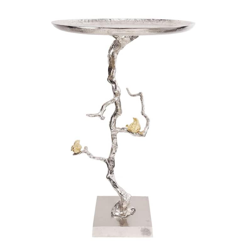 28" White and Gold Welling Demilune Round Side Table