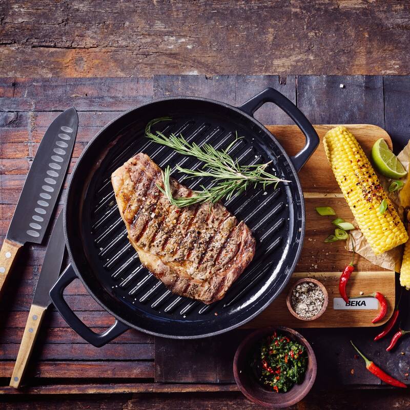 Alva Nori 11" Enameled Cast Iron Griddle Pan, Heavy-Duty Grill Pan