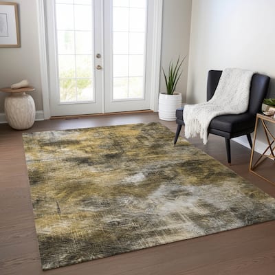 Machine Washable Indoor/ Outdoor Chantille Abstract Imprints Rug