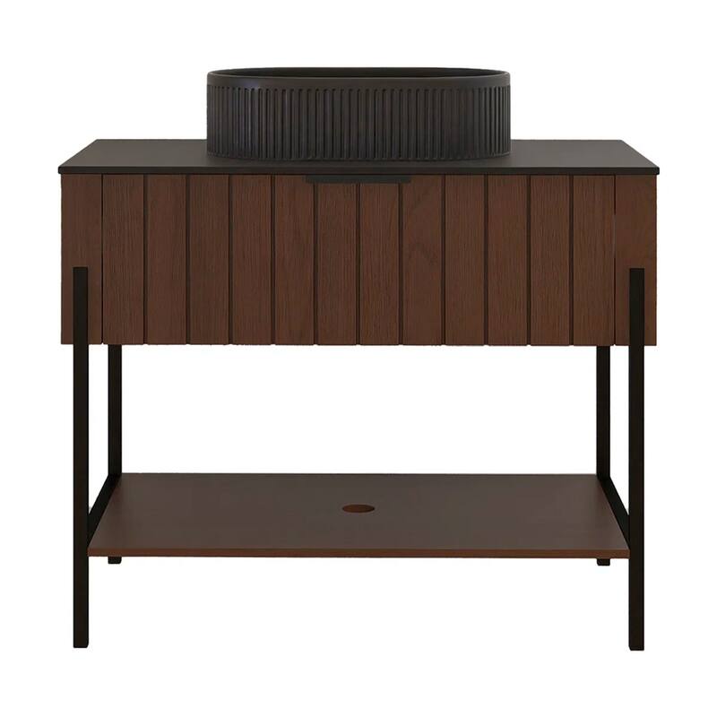 36" Freestanding Bathroom Vanity with Black Ceramic Basin and Open Shelf - 35.83'' x 18.9'' x 33.46''