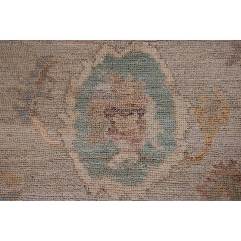 Vegetable Dye Beige Oushak Turkish Rug Hand-Knotted Wool Carpet - 8'1" x 9'8"