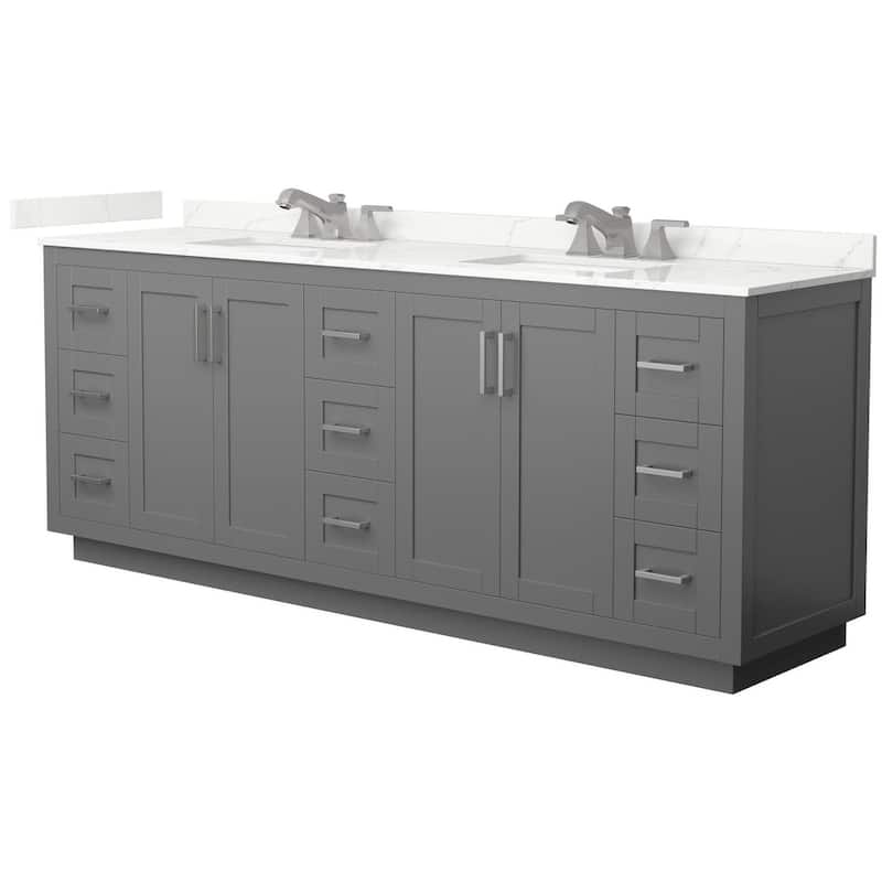 Wyndham Collection WCF292984D-QTZ-US3MXX Miranda 84" Free Standing - Dark Gray / Giotto Quartz Top / Brushed Nickel