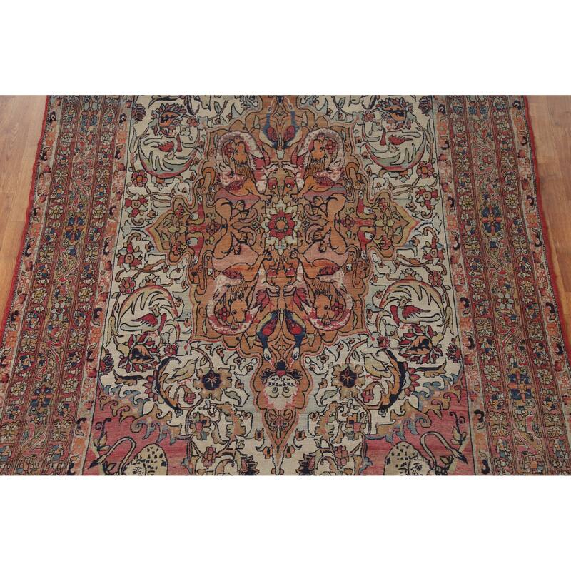 Hand Knotted Oriental 100% Wool Carpet Traditional Floral Beige & Ivories Kerman Area Rug - 12' 1'' X 6' 5''