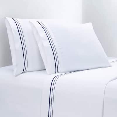 HiEnd Accents 100% Cotton Hotel Luxury Embroidered Border Sheet Set, 4PC