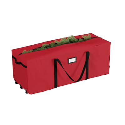 Rolling Christmas Tree Storage Bag- For 12 FT Artificial Trees-Green Canvas Duffel with Wheels by Hastings Home