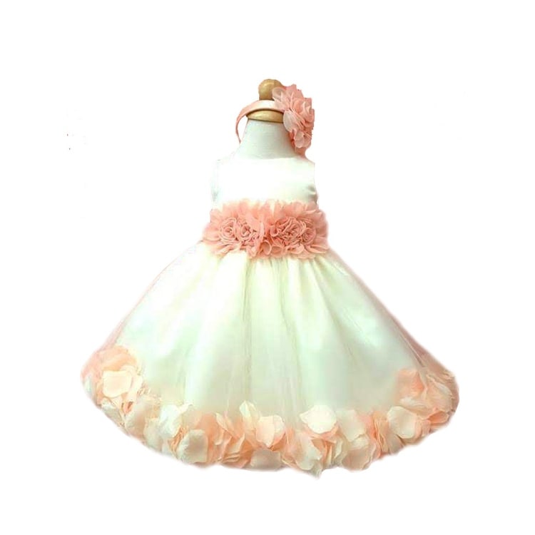 white and peach flower girl dresses