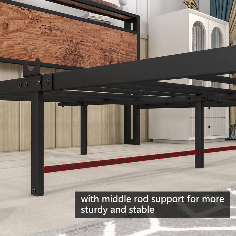 Queen Bed Frame with Headboard/Charging Station,Metal Queen Bed Frame with Power Outlets/USB Ports,Under Bed Storage