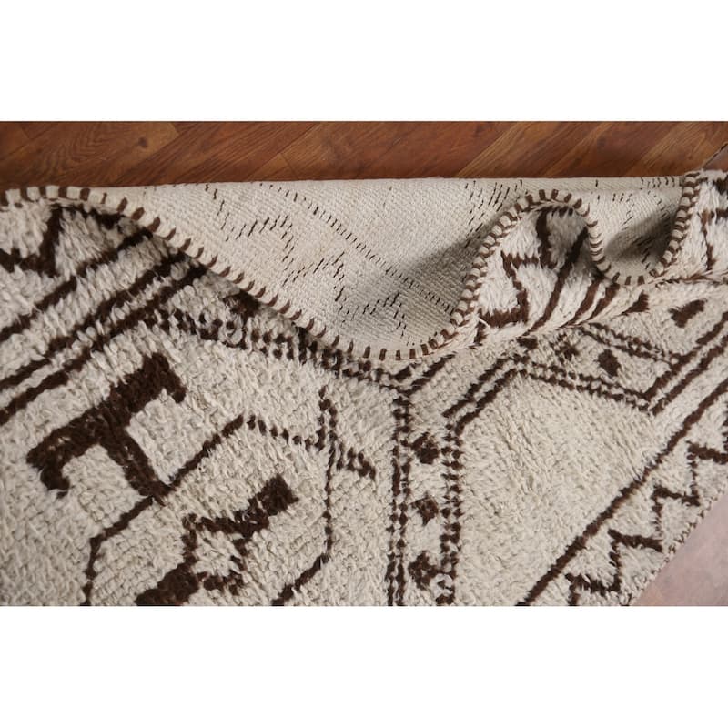 Beige Tribal Anatolian Runner Rug Hand-knotted Wool Carpet - 3'1"x 12'7"