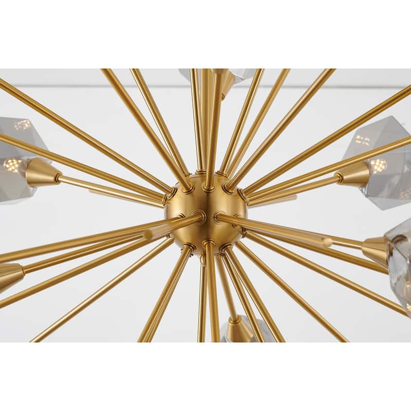 12-Light Gold Metal Chandelier With Smoke Glass Shades