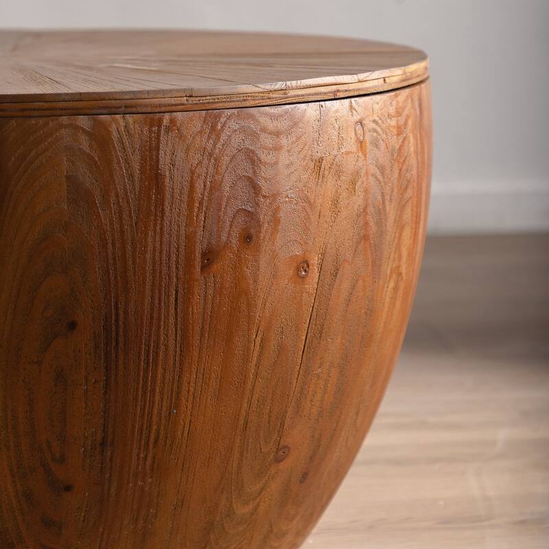 GDFStudio Cael Barrel Wood Coffee Table with Hollow Storage