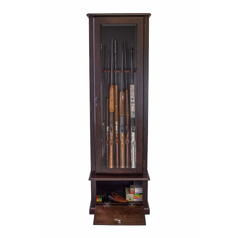 American Furniture Classics Model 650, 8 Gun Cabinet with locking tempered glass door and locking drop down door.