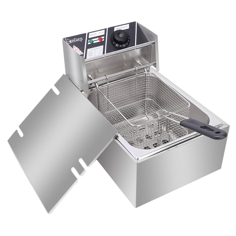 6.3QT/6L Stainless Steel Single Cylinder Electric Fryer - On