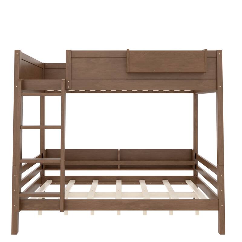 Wood Bunk Bed with Storage Shelves and Bookshelf, Ladder & Guardrails, Detachable Design