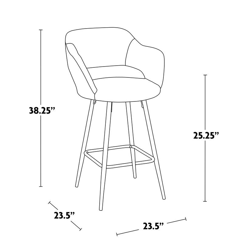 Porch & Den Vallen 26" Fixed-Height Faux Leather Counter Stool with Metal Legs & Square Footrest (Set of 2)