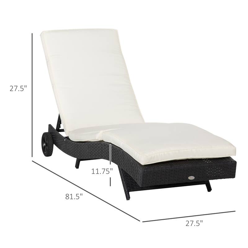 Outsunny Outdoor PE Rattan Patio Chaise Lounge Chair with 5 Backrest Angles & 2 Wheels for Easy Movement, Grey