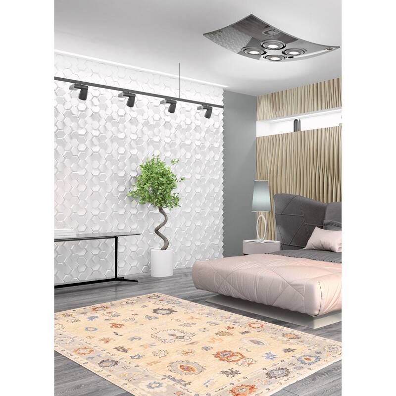 ECARPETGALLERY Hand-knotted Modern Oushak Light Khaki Wool Rug - 5'0 x 7'11