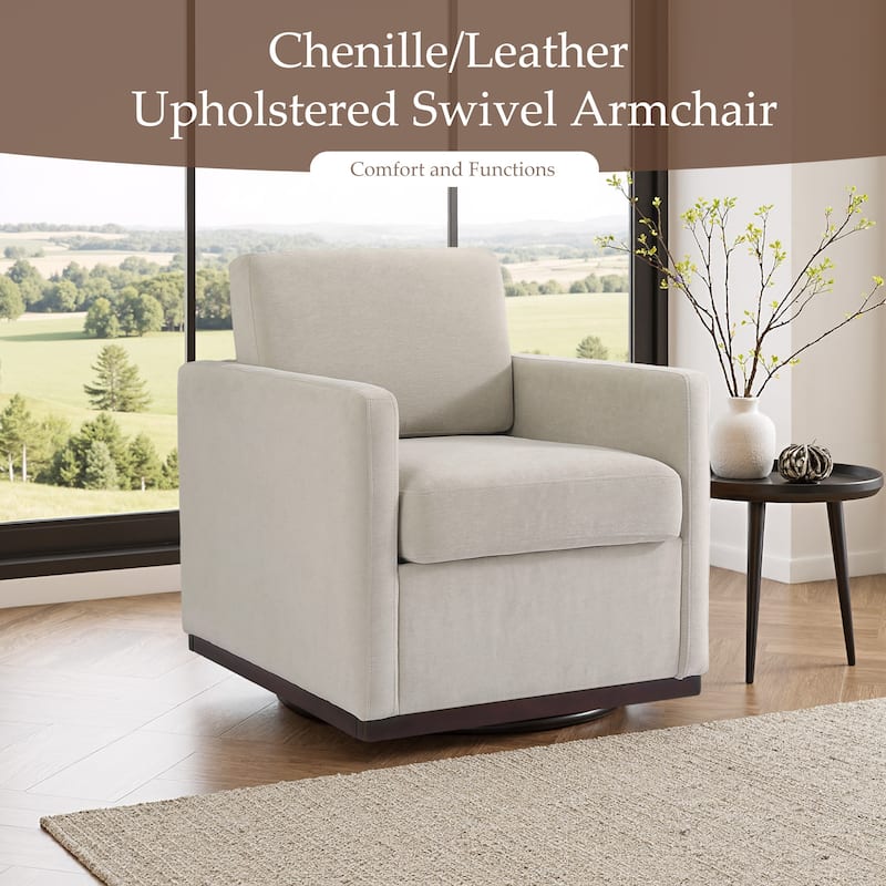 Chenille Leather Modern Swivel Accent Chair